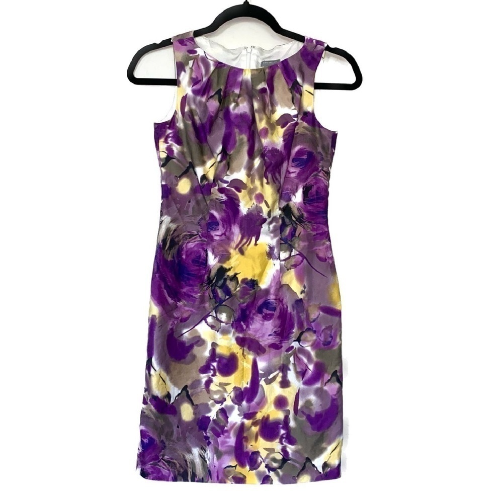 Ann Taylor floral purple, yellow, black, gray, and white dress Size 00 Petite